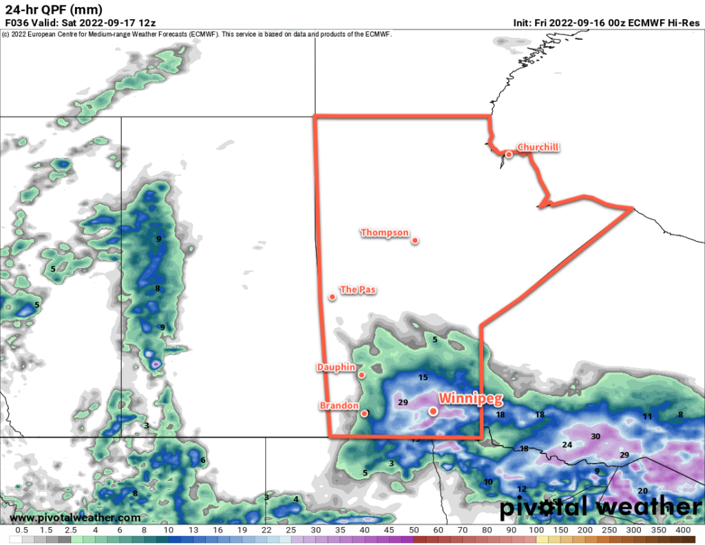 ECMWF 24-hr Precipitation Accumulation Forecast valid 12Z Saturday September 17, 2022