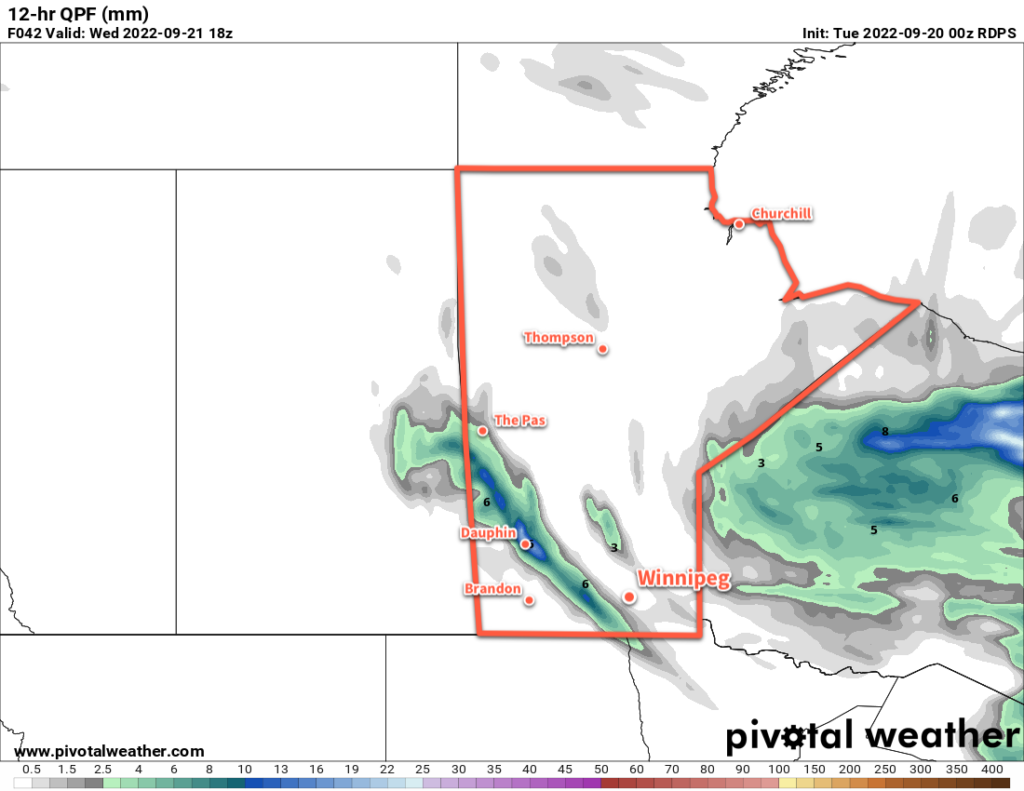 RDPS 12-hr Accumulated Precipitation Forecast valid 18Z Wednesday September 21, 2022