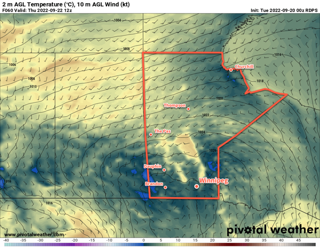 RDPS 2m Temperature Forecast valid 12Z Thursday September 22, 2022