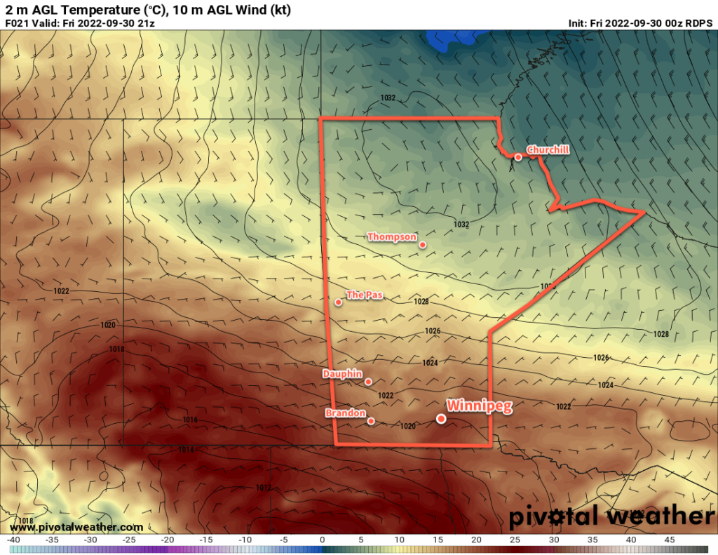 RDPS 2m Temperature Forecast valid 21Z Friday September 30, 2022