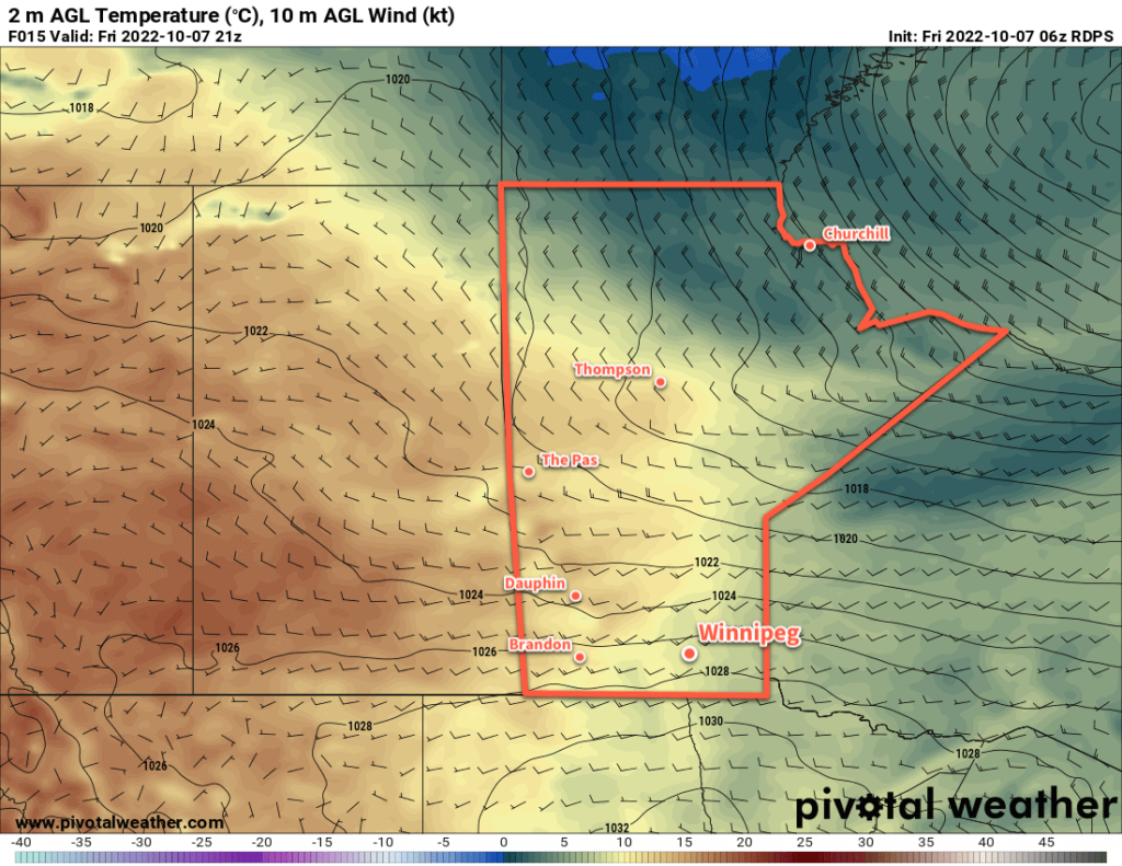 RDPS 2m Temperature Forecast valid 21Z Friday October 7, 2022