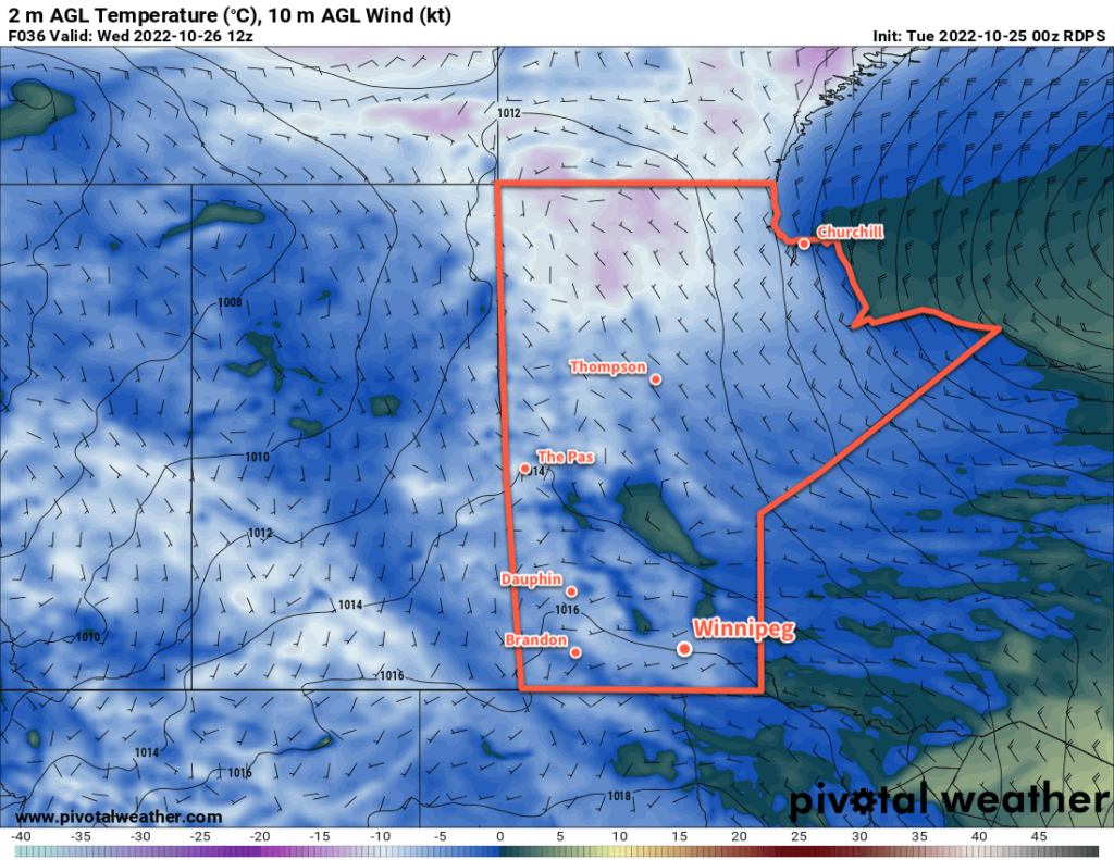 RDPS 2m Temperature Forecast valid 12Z Wednesday October 26, 2022