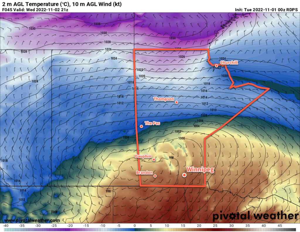 RDPS 2m Temperature Forecast valid 21Z Wednesday November 2, 2022