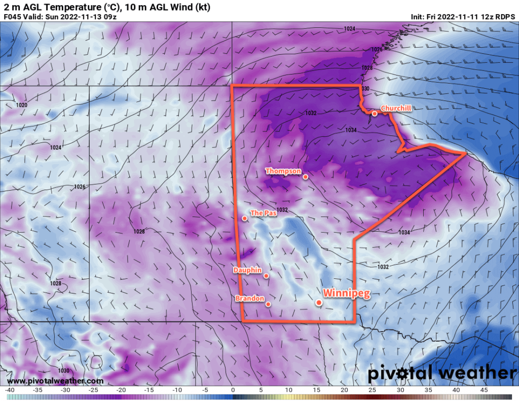 RDPS 2m Temperature Forecast valid 09Z Sunday November 13, 2022