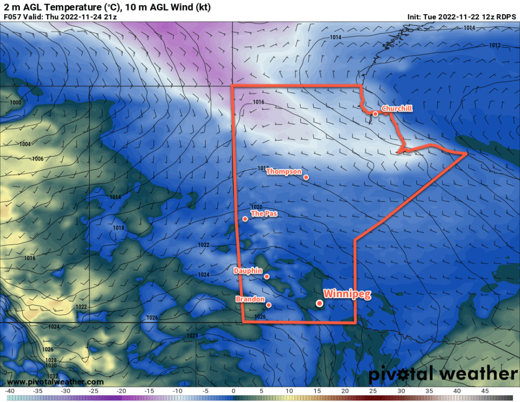 RDPS 2m Temperature Forecast valid 21Z Thursday November 24, 2022