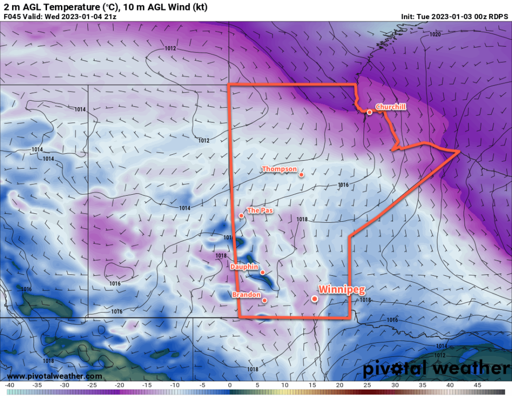 RDPS 2m Temperature Forecast valid 21Z Wednesday January 4, 2023