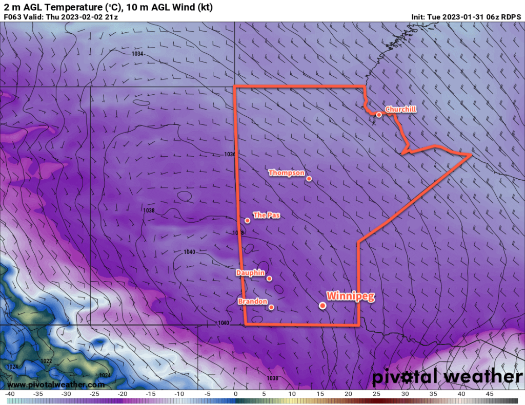 RDPS 2m Temperature Forecast valid 21Z Thursday February 2, 2023