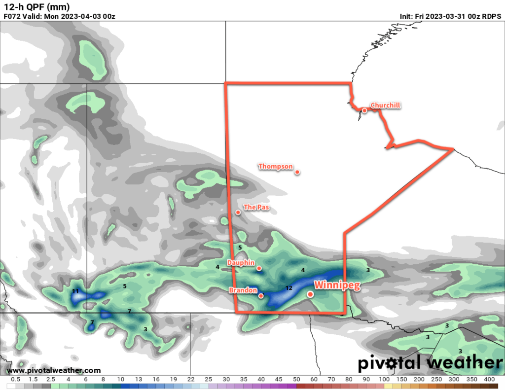 RDPS Precipitation Type & Intensity Forecast valid 00Z Monday March 3, 2023