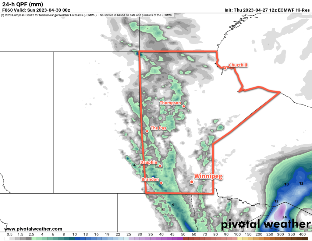 ECMWF 24-hr. Precipitation Accumulation valid 00Z Sunday April 30, 2023