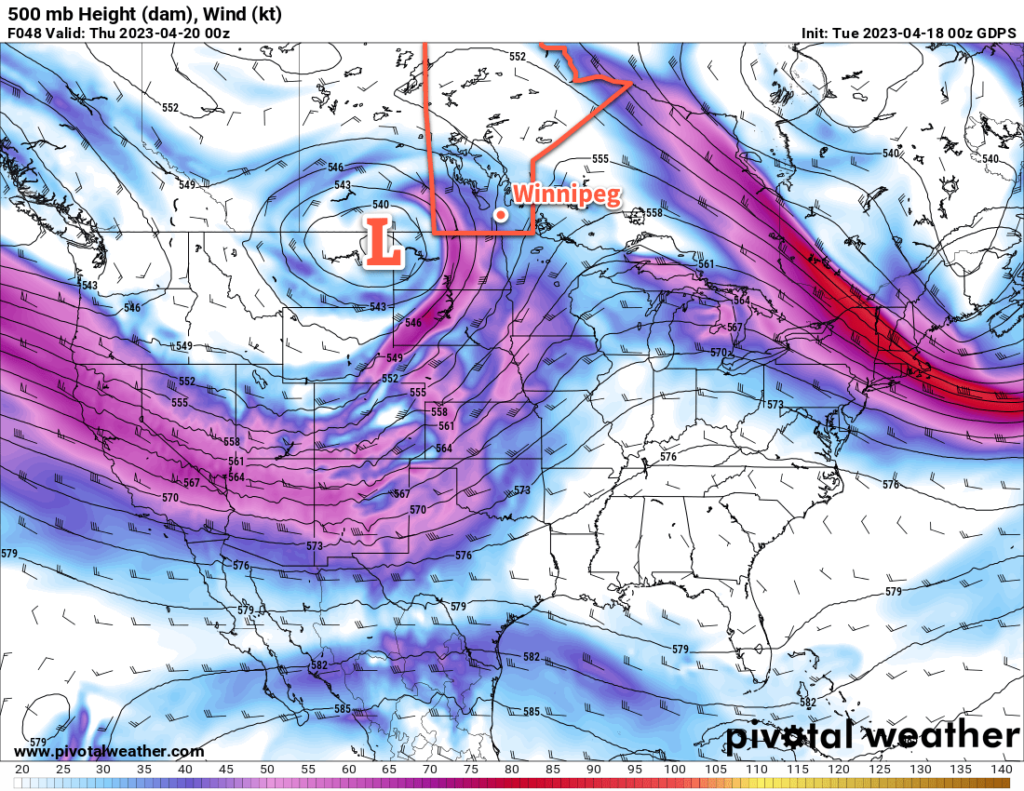 GDPS 500mb Height and Wind Forecast valid 00Z Thursday April 20, 2023