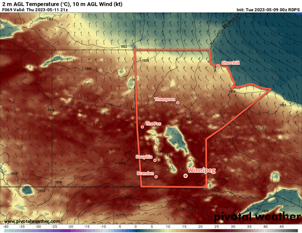 RDPS 2m Temperature Forecast valid 21Z Thursday May 11, 2023