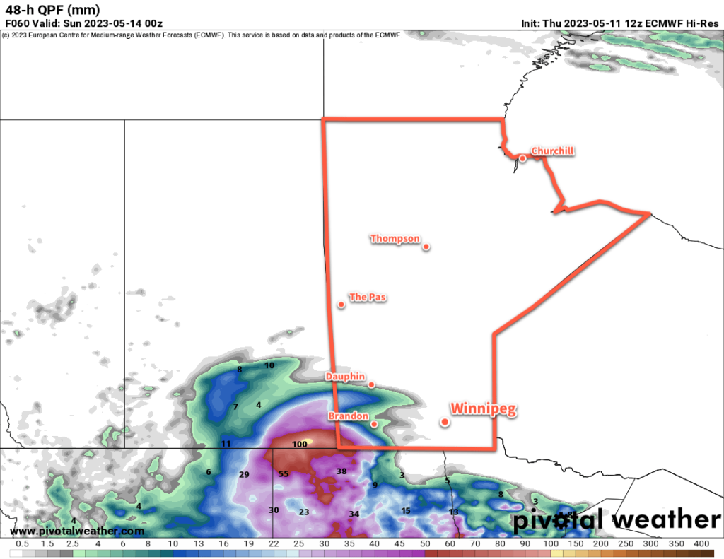 ECMWF 48hr. Precipitation Accumulation Forecast valid 00Z Sunday May 14, 2023