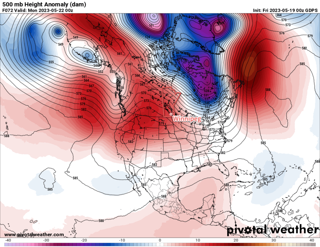 GDPS 500mb Height Anomaly Forecast valid 00Z Monday May 22, 2023