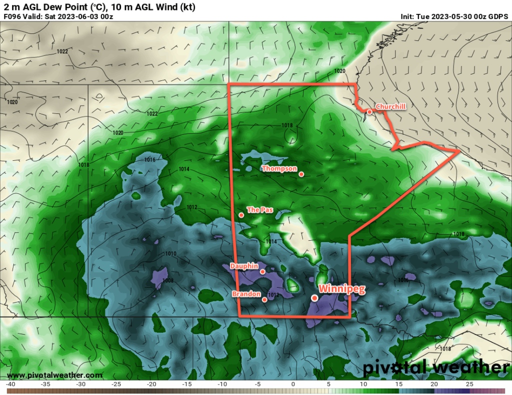 GDPS 2m Dew Point Temperature Forecast valid 00Z June 3, 2023