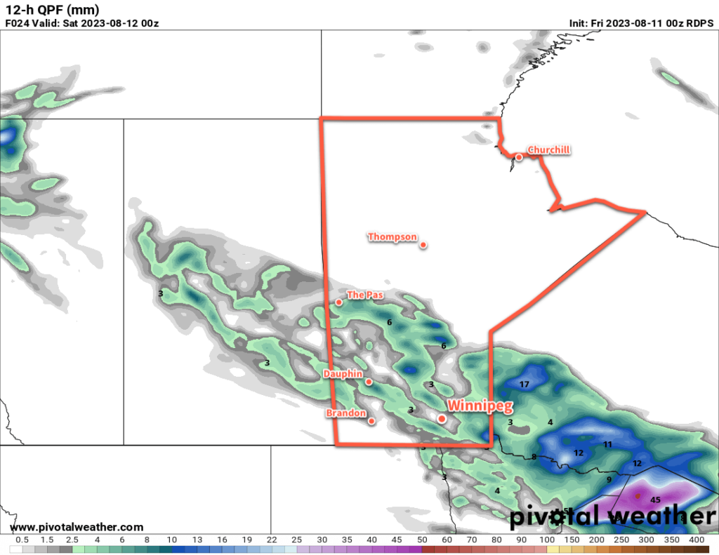 RDPS 12-hour Precipitation Accumulation valid 00Z Saturday August 12, 2023