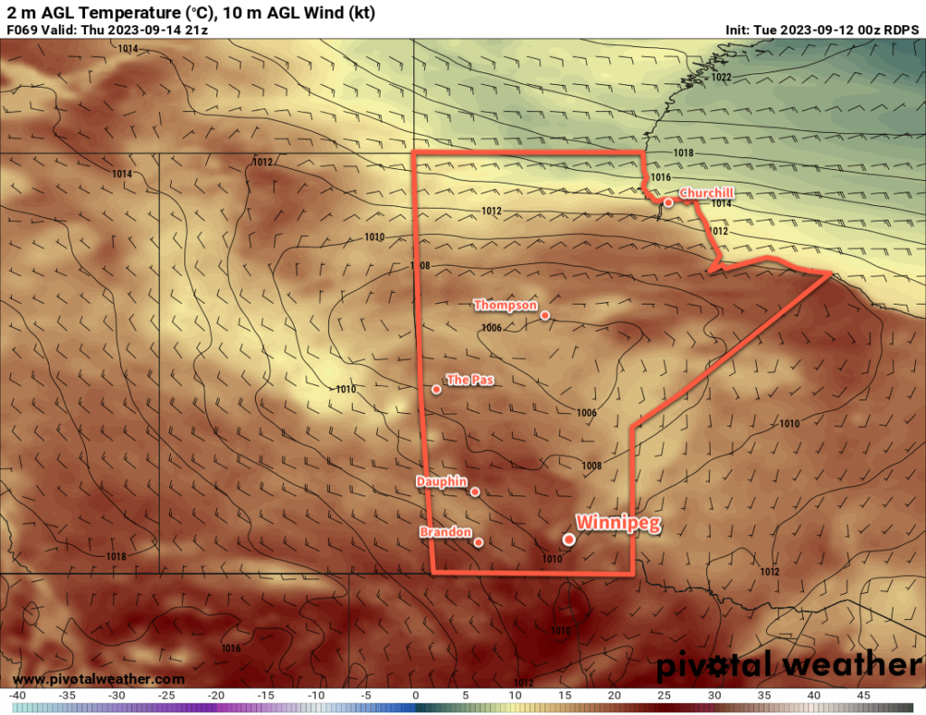 RDPS 2m Temperature Forecast valid 21Z Thursday September 14, 2023