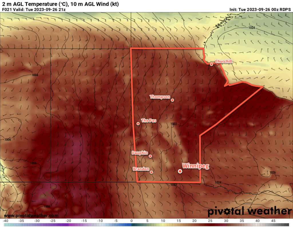 RDPS 2m Temperature Forecast valid 21Z Tuesday September 26, 2023