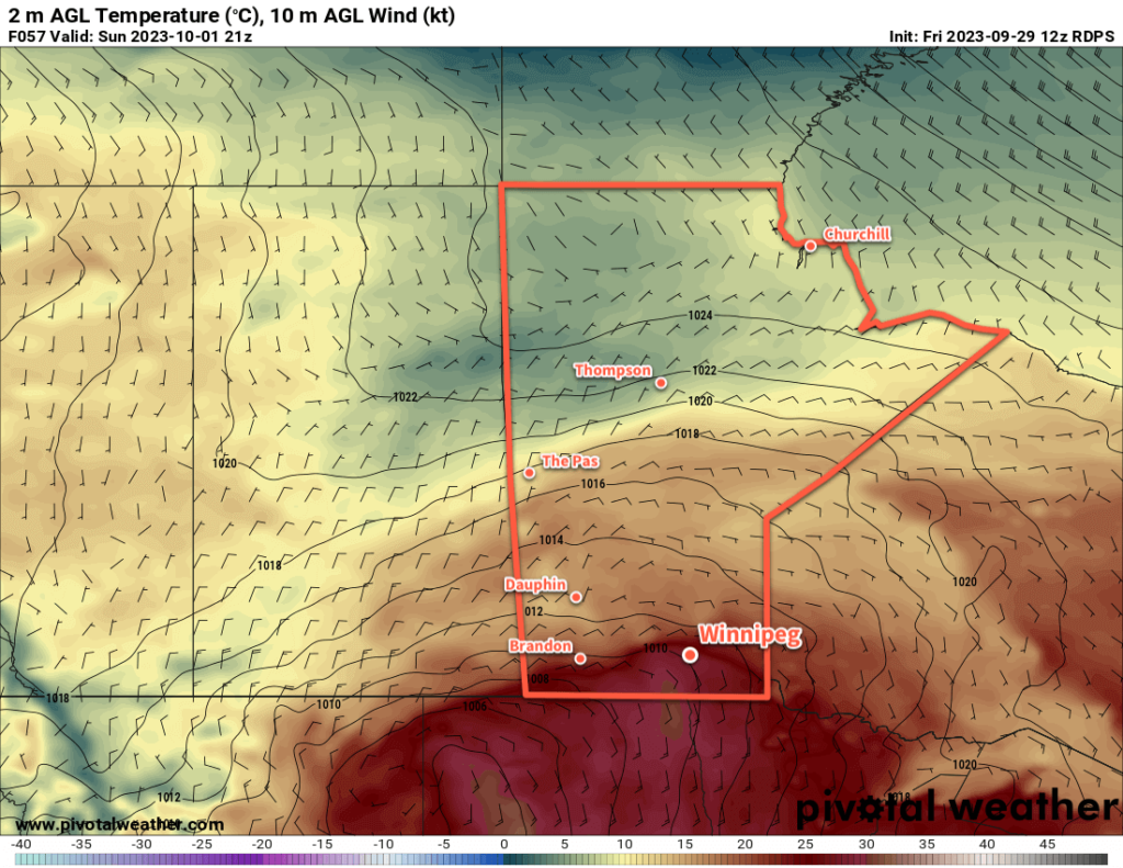 RDPS 2m Temperature Forecast valid 21Z Sunday October 1, 2023