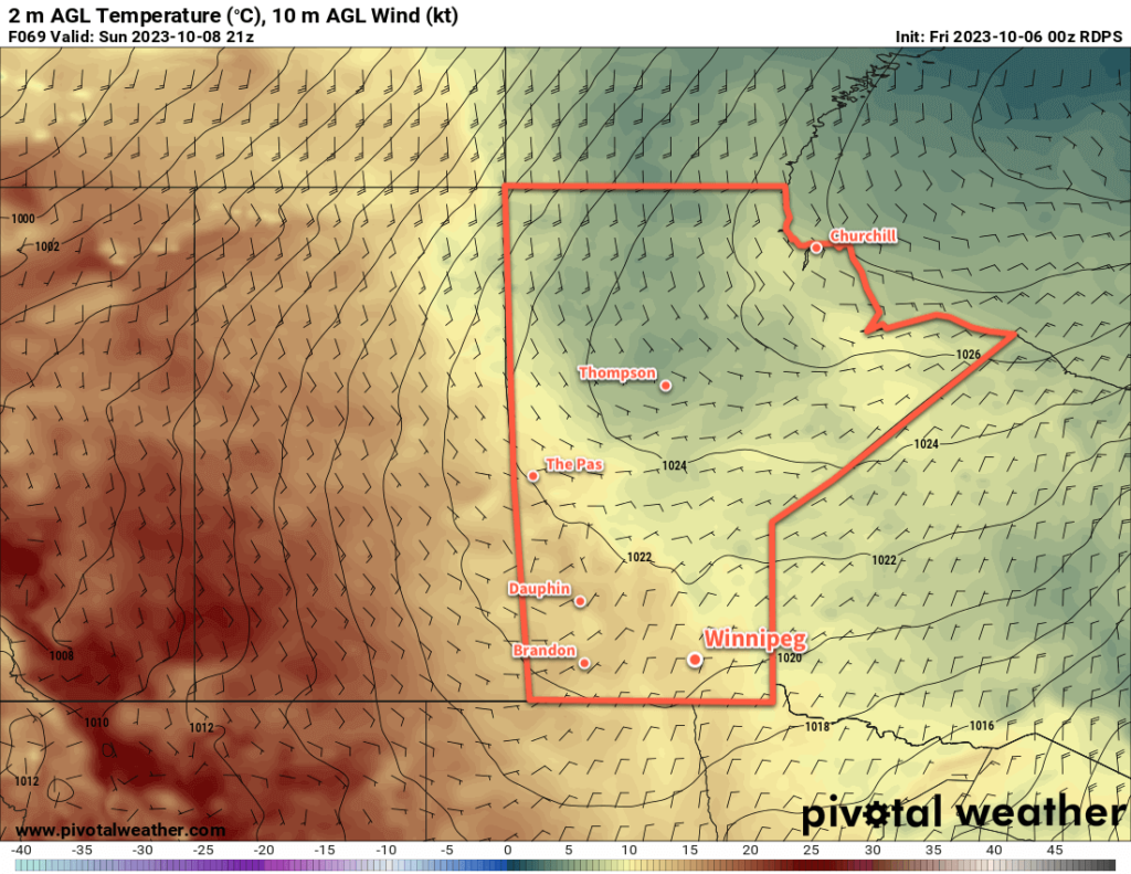 RDPS 2m Temperature Forecast valid 21Z Tuesday October 10, 2023