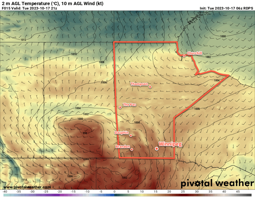 RDPS 2m Temperature Forecast valid 21Z Tuesday October 17, 2023