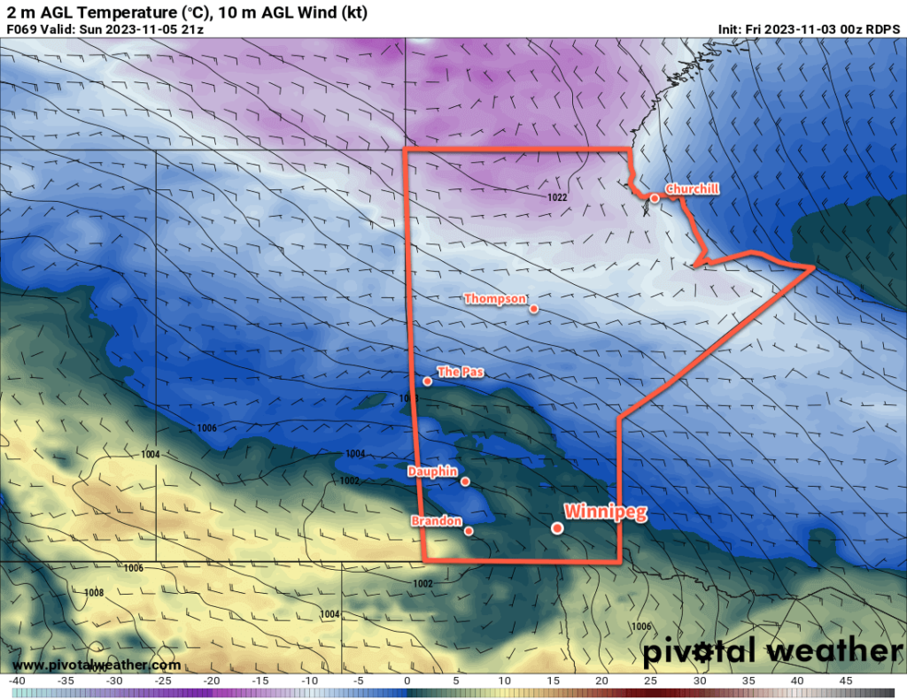 RDPS 2m Temperature Forecast valid 21Z Sunday November 5, 2023