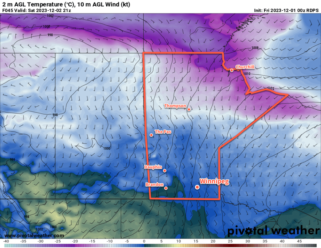 RDPS 2m Temperature Forecast valid 21Z Saturday December 2, 2023