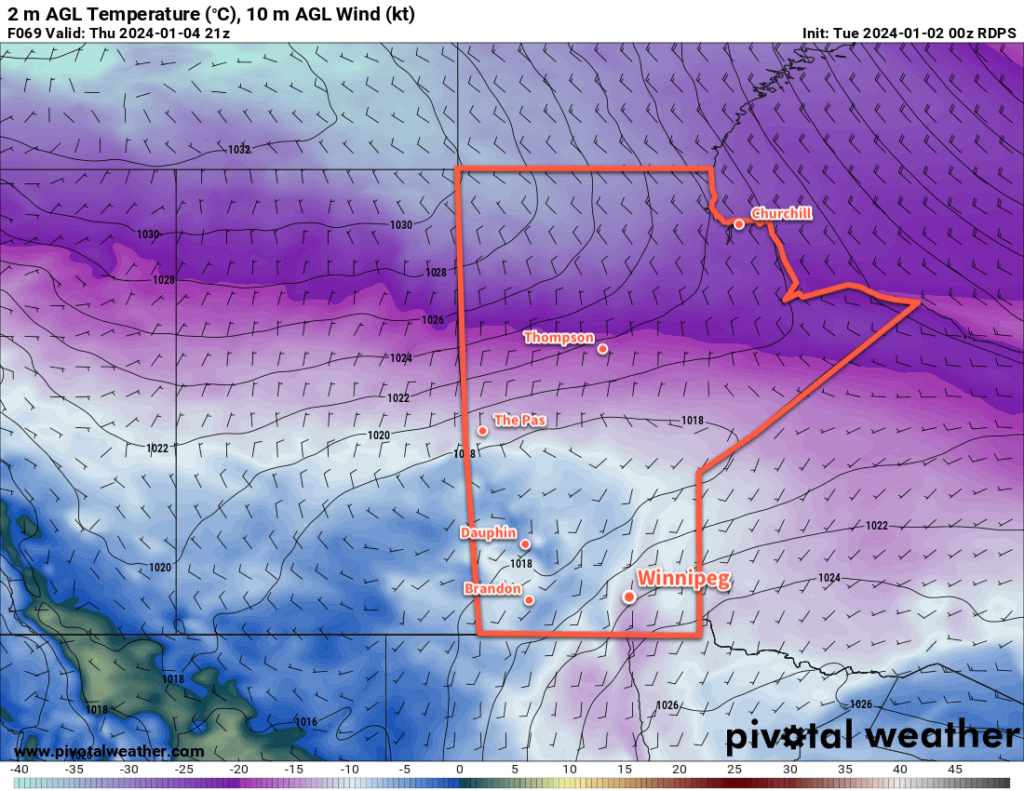 RDPS 2m Temperature Forecast valid 21Z Thursday January 4, 2023