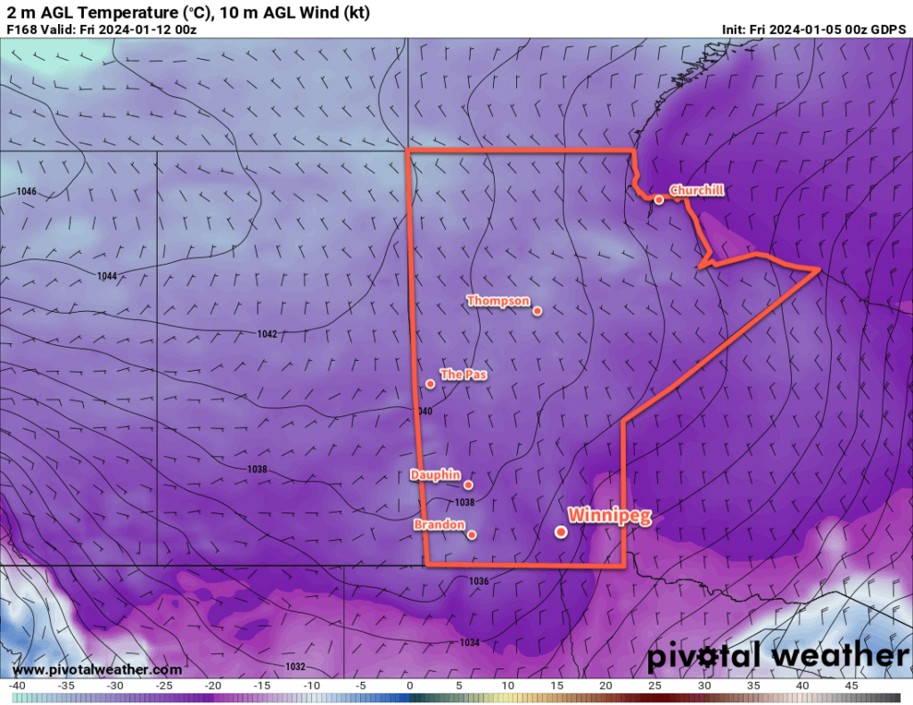 GDPS 2m Temperature Forecast valid 12Z Friday January 12, 2024