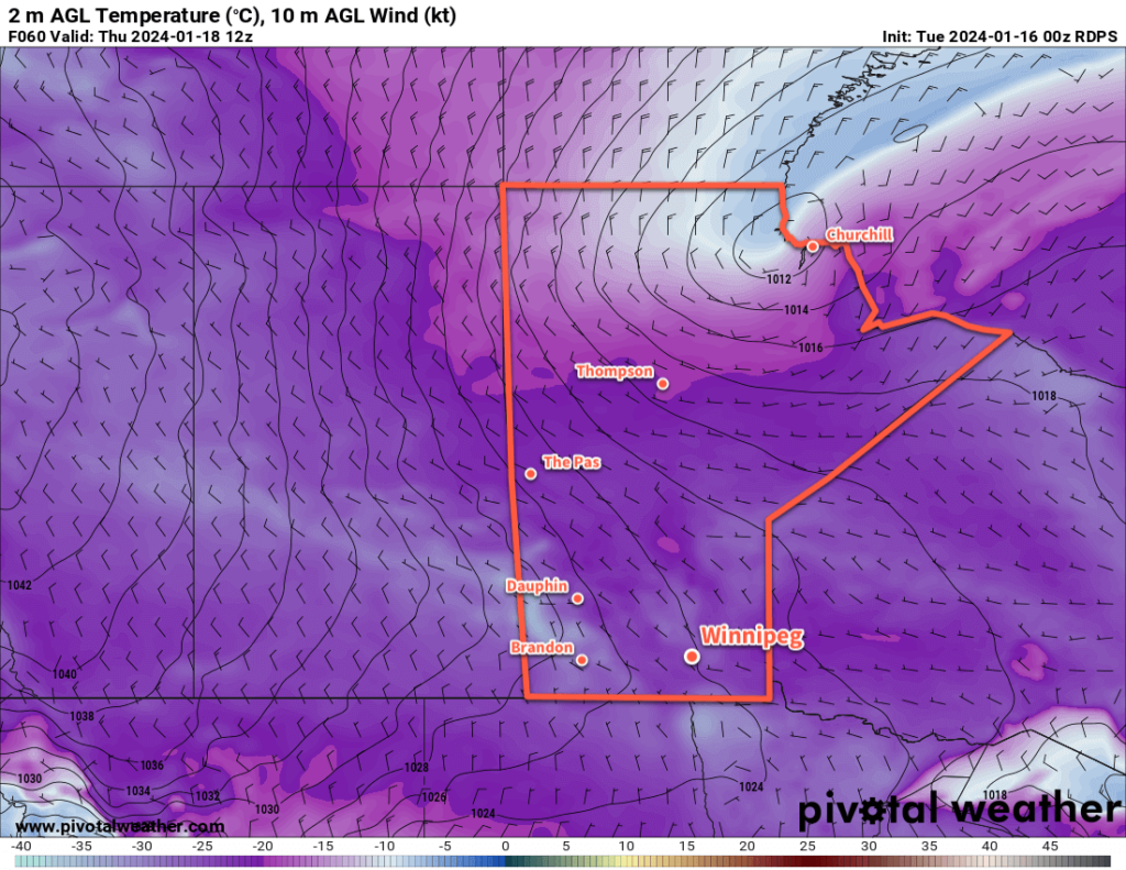 RDPS 2m Temperature Forecast valid 12Z Thursday January 18, 2024