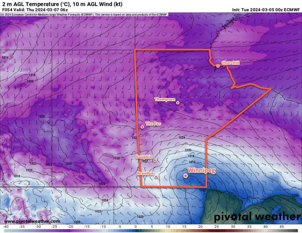 ECMWF 2m Temperature Forecast valid 06Z Thursday March 7, 2024