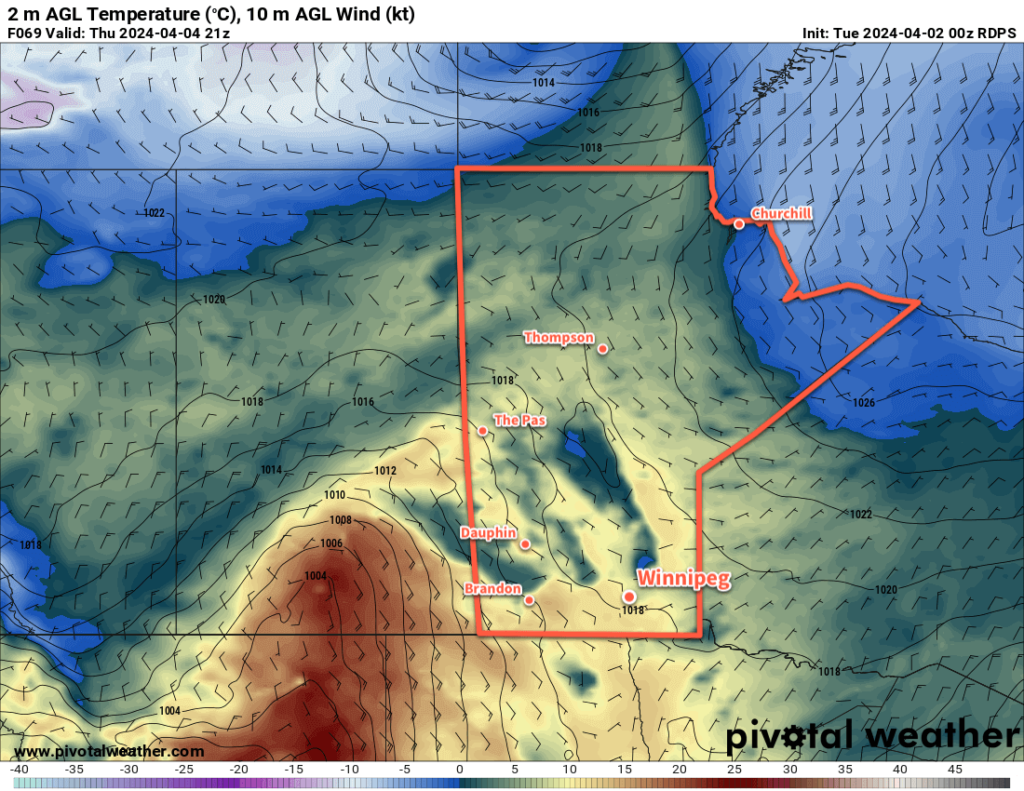 RDPS 2m Temperature Forecast valid 21Z Thursday April 4, 2024