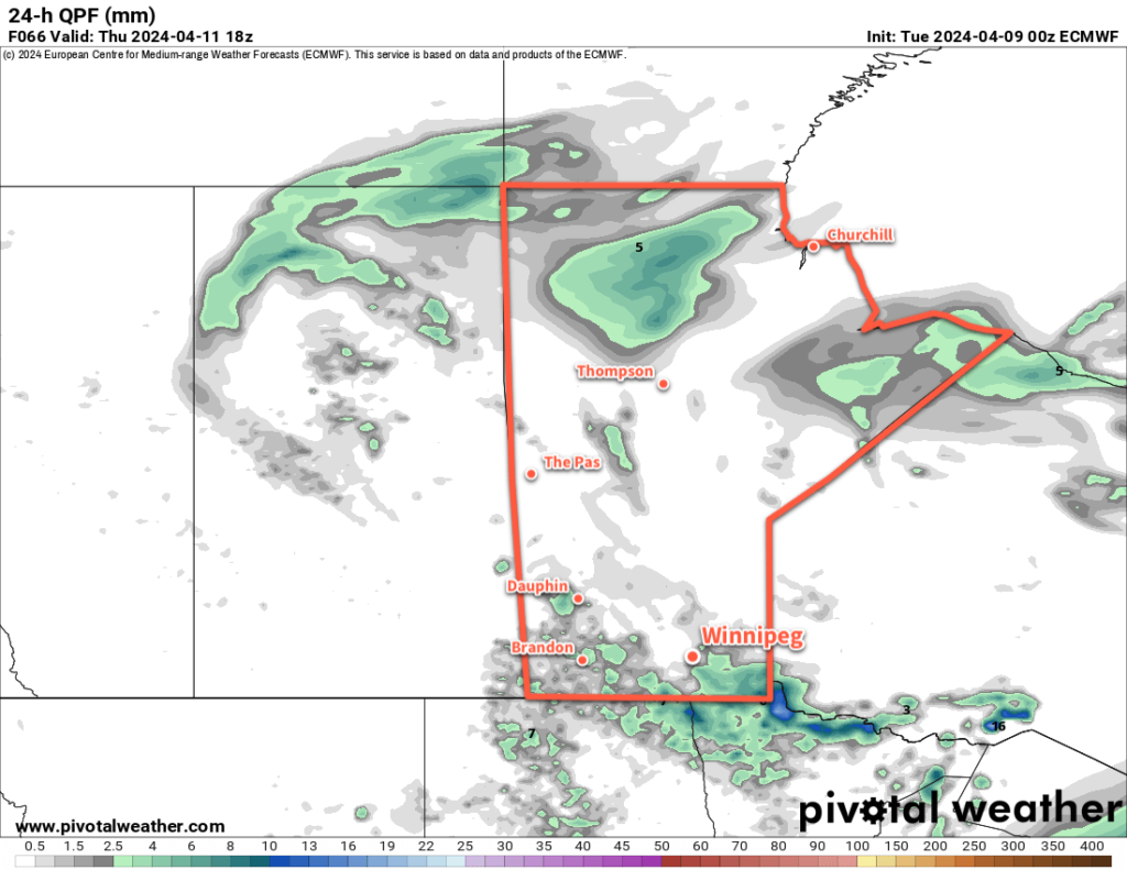 ECMWF 24hr. Precipitation Accumulation Forecast valid 18Z April 11, 2024