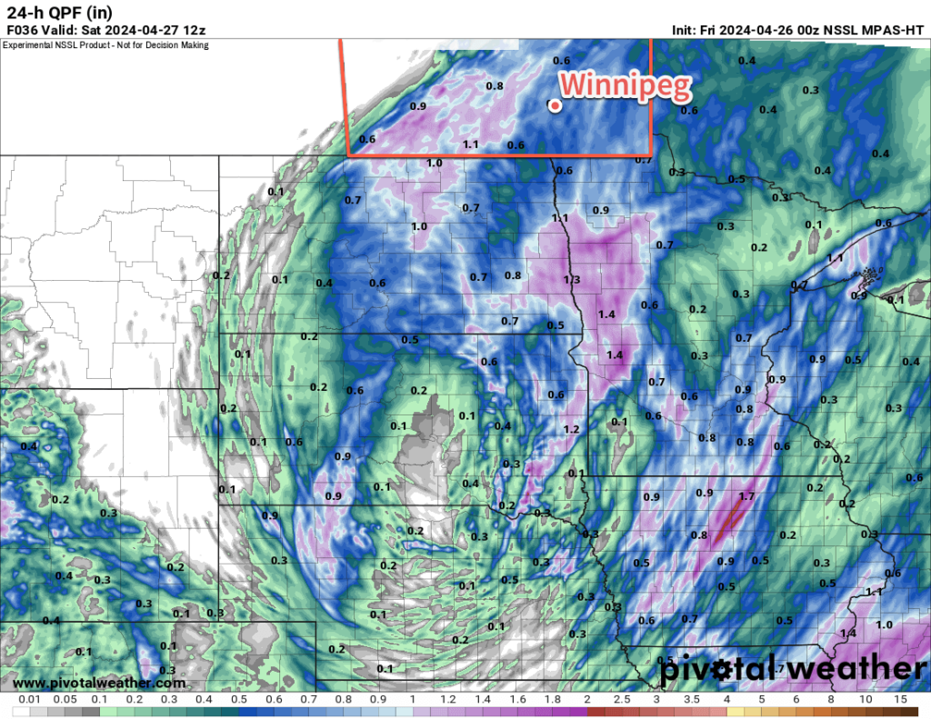 24-hour Forecast Precipitation Accumulation valid 12Z Saturday April 27, 2024