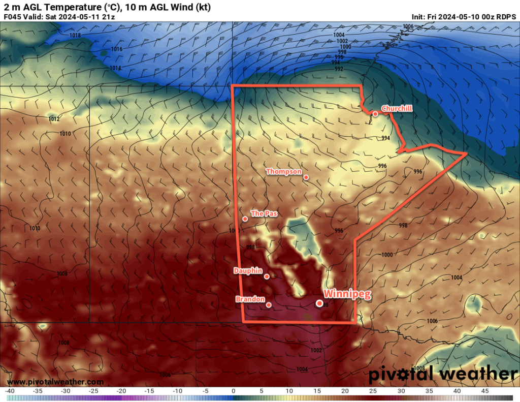 RDPS 2m Temperature Forecast valid 21Z Saturday May 11, 2024