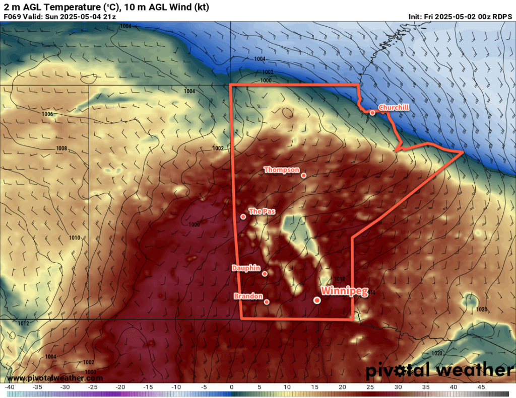 RDPS 2m Temperature Forecast valid 21Z Sunday May 4, 2025