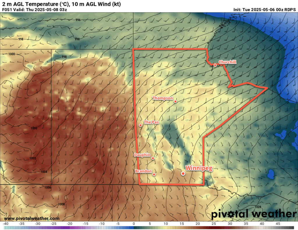 RDPS 2m Temperature Forecast valid 03Z Thursday May 8, 2025