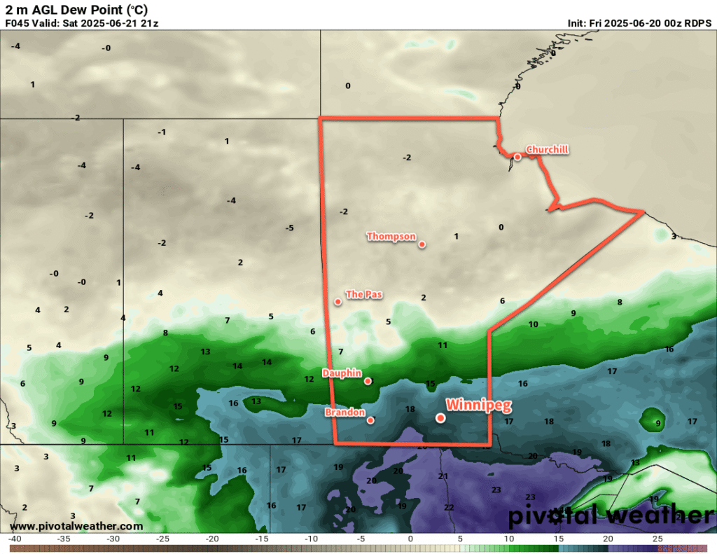 RDPS 2m Dew Point Forecast valid 21Z Saturday June 21, 2025