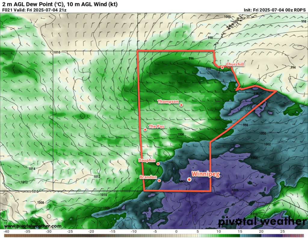 RDPS 2m Dew Point Temperature Forecast valid 21Z Friday July 4, 2025